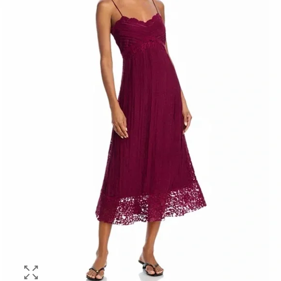 Farm-Rio Spaghetti Strap Lace-Trim Midi Dress in a dark red. - Picture 5 of 11